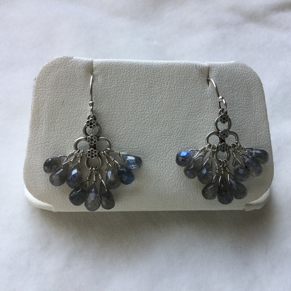 Me & Ro Labradorite Sterling Silver Short Flower Earrings Retired New With Tags - Picture 2 of 5